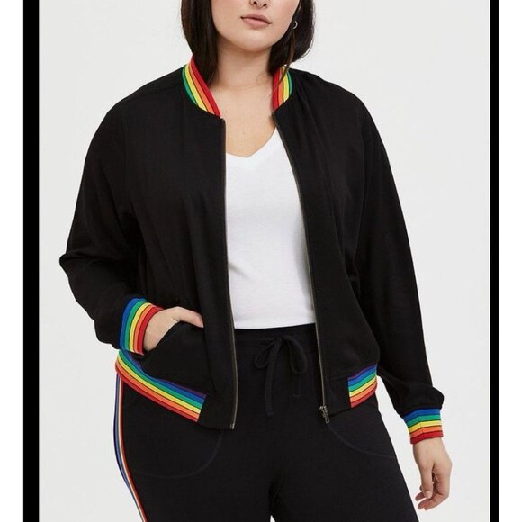 Torrid Activewear Rainbow Stripe Pride Zip Up Track Bomber Jacket Women’s Sz 4X - Picture 1 of 9